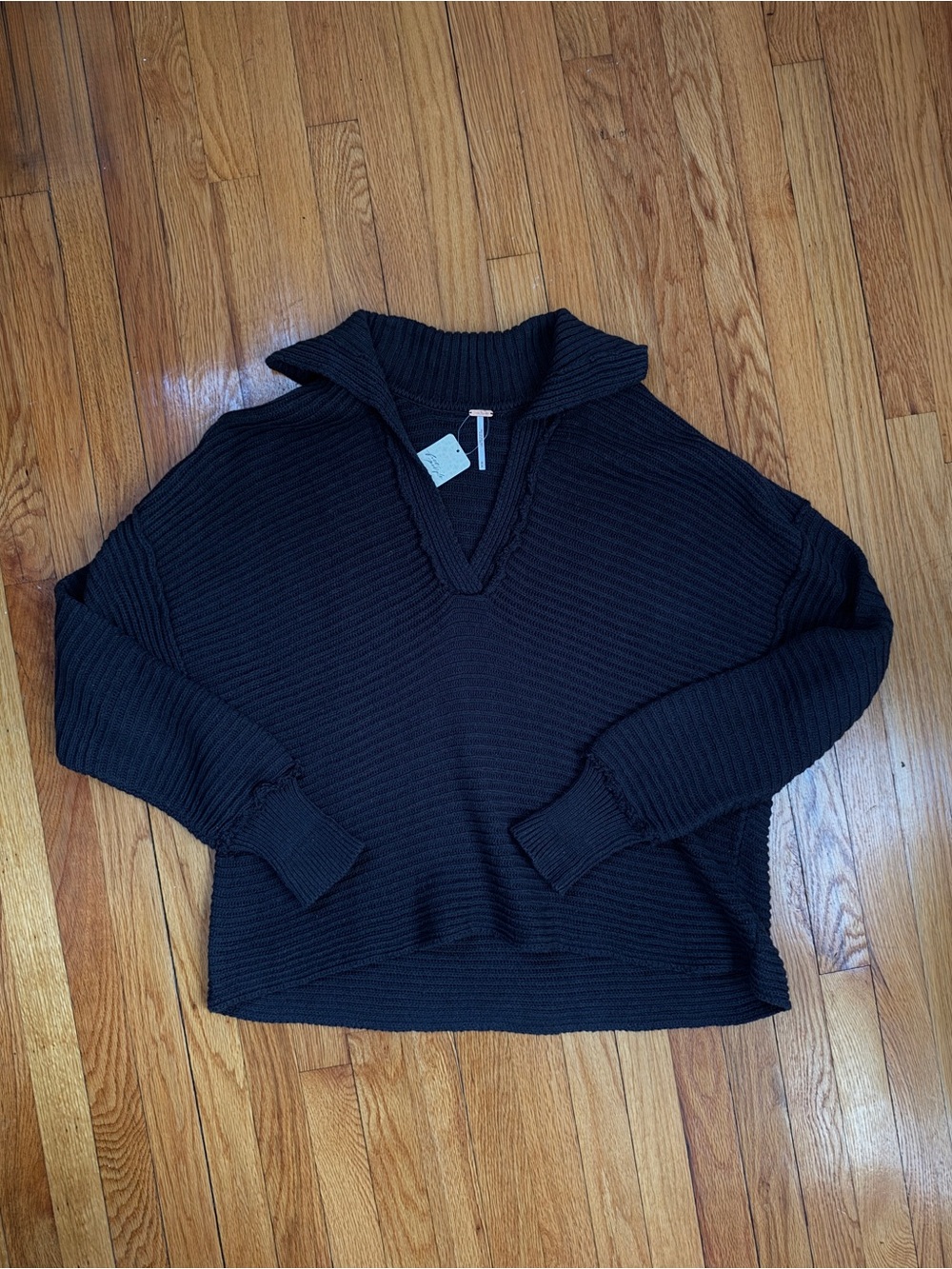 NWT Free People Marlie Pullover Ribbed Knit Sweater in Black Size M